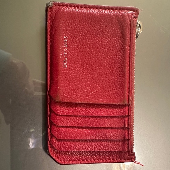 Saint Laurent Crimson Leather Card Wallet - Picture 1 of 8